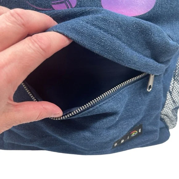 Walt Disney Pride Collection Love Denim Backpack Mickey Mouse Rainbow Disneyland - Picture 5 of 15